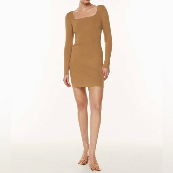 Aritzia Dresses & Skirts - New Aritzia Babaton Camel Tan Rego Sculpt Knit‎ Dress Size Medium